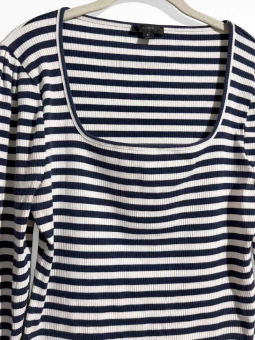 J. Crew Navy and White Stripe Ribbed Stretch Square Neck Top Size Extra Large